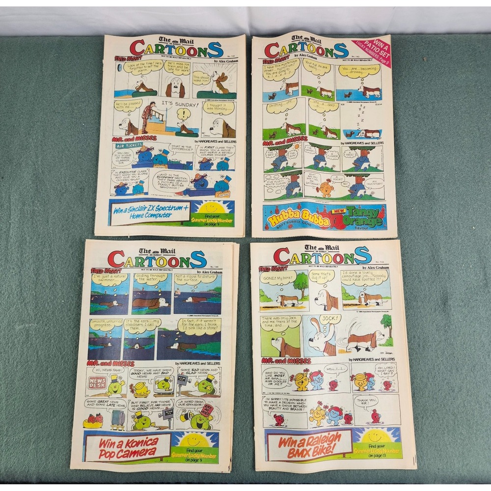 RARE - The Mail on Sunday Cartoons - #132,142,143,144 Fred Basset, Garfield, BC